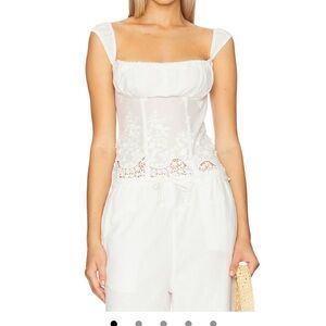 WeWoreWhat Wide Strapped Ruched Cup Corset in Ivory